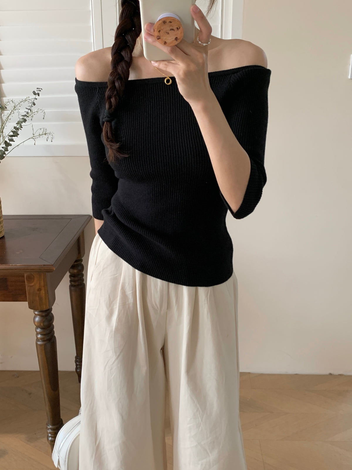 [LM.made] JENNA KNIT QUARTER SLEEVE TOP (Two-way top)