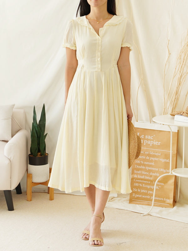 YELLOW BUTTON ALINED DRESS