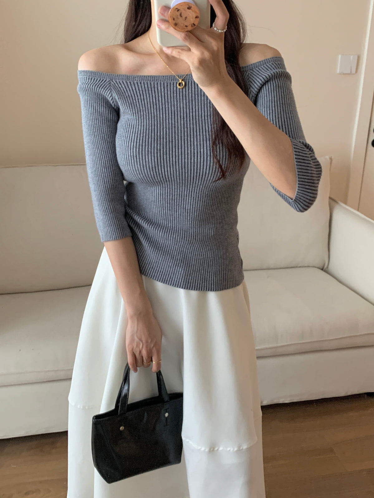 [LM.made] JENNA KNIT QUARTER SLEEVE TOP (Two-way top)