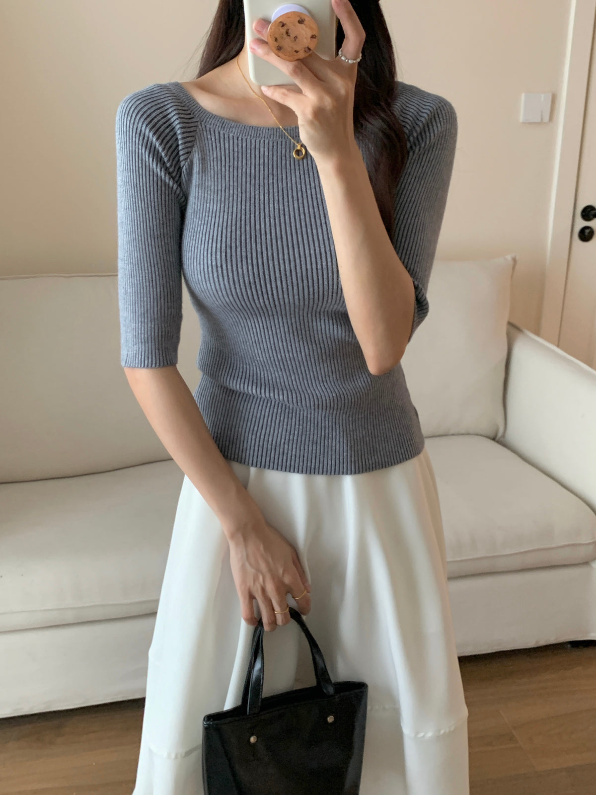 [LM.made] JENNA KNIT QUARTER SLEEVE TOP (Two-way top)