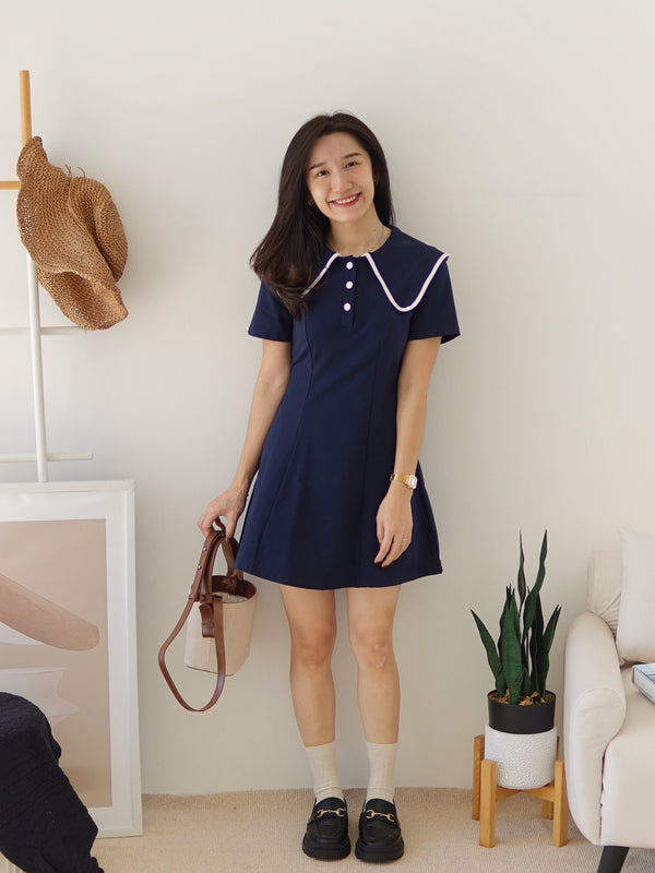 Doll Collar Navy Dress