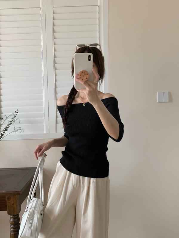 [LM.made] JENNA KNIT QUARTER SLEEVE TOP (Two-way top)