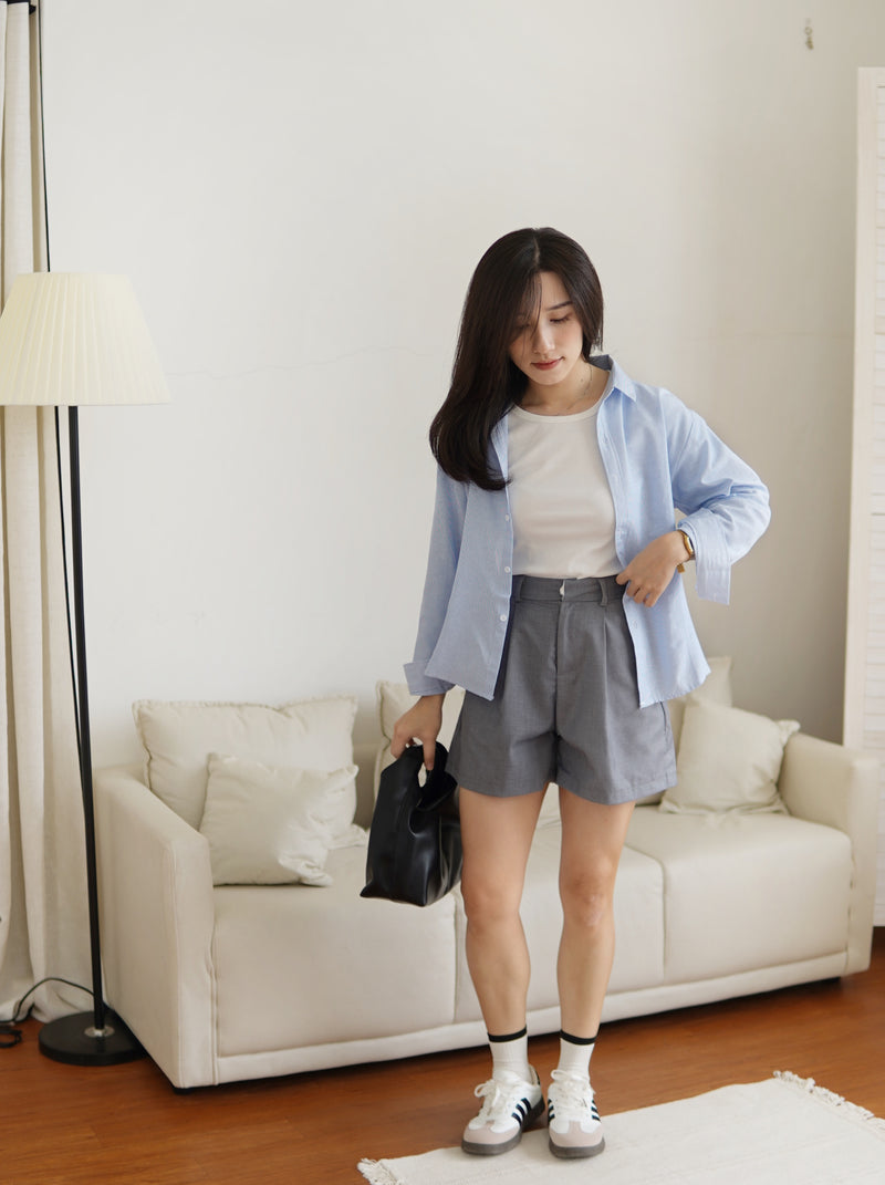 Grey Pleat Suit Short