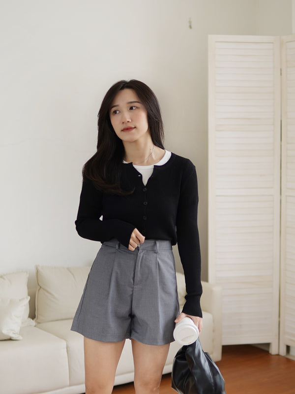 Grey Pleat Suit Short