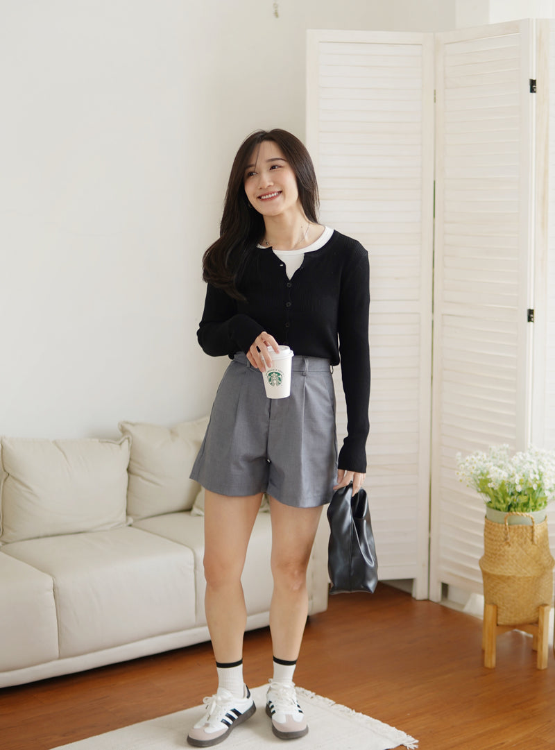 Grey Pleat Suit Short