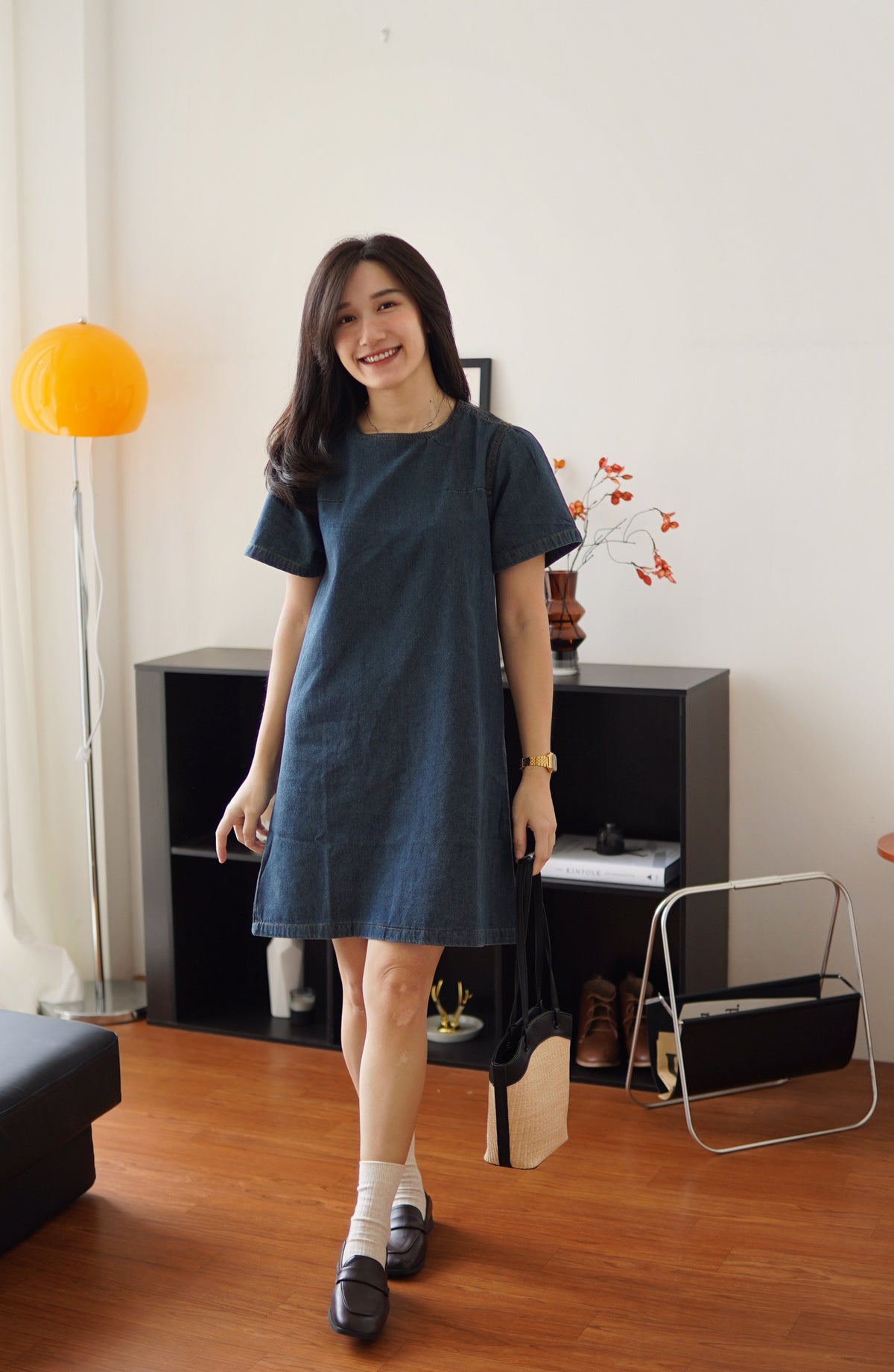 Denim A-line Mini Shirt Dress