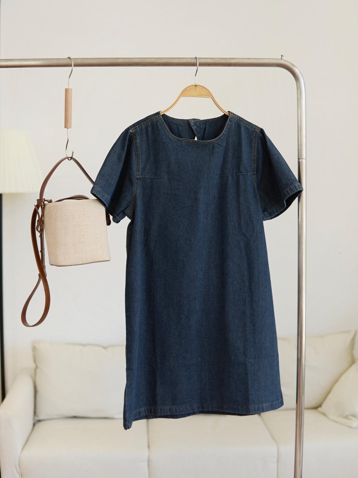 Denim A-line Mini Shirt Dress