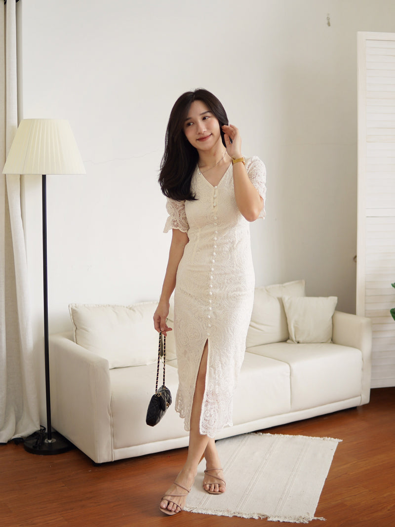 Ivory lace midi dress