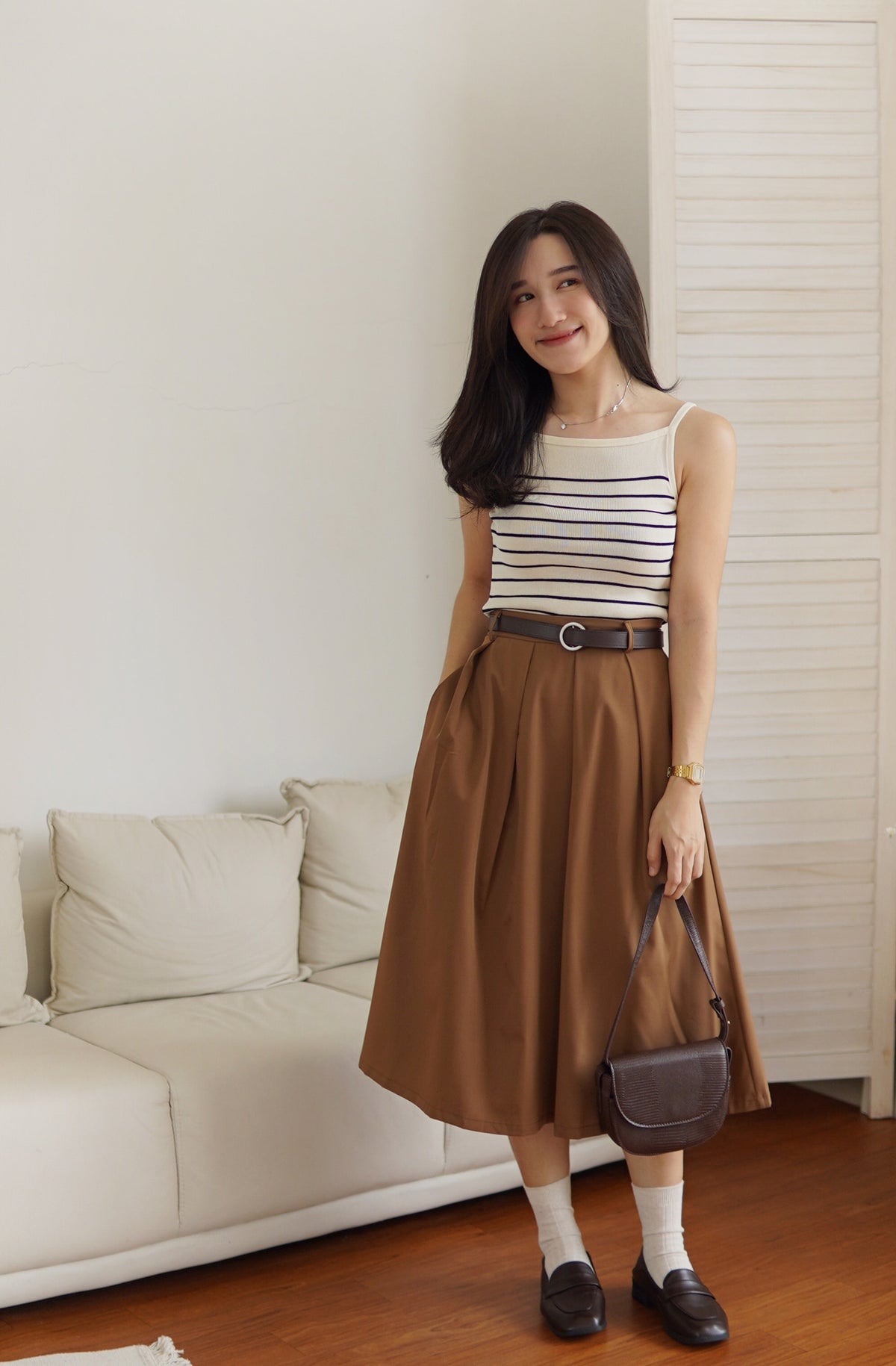 Khaki Pleat Skirt