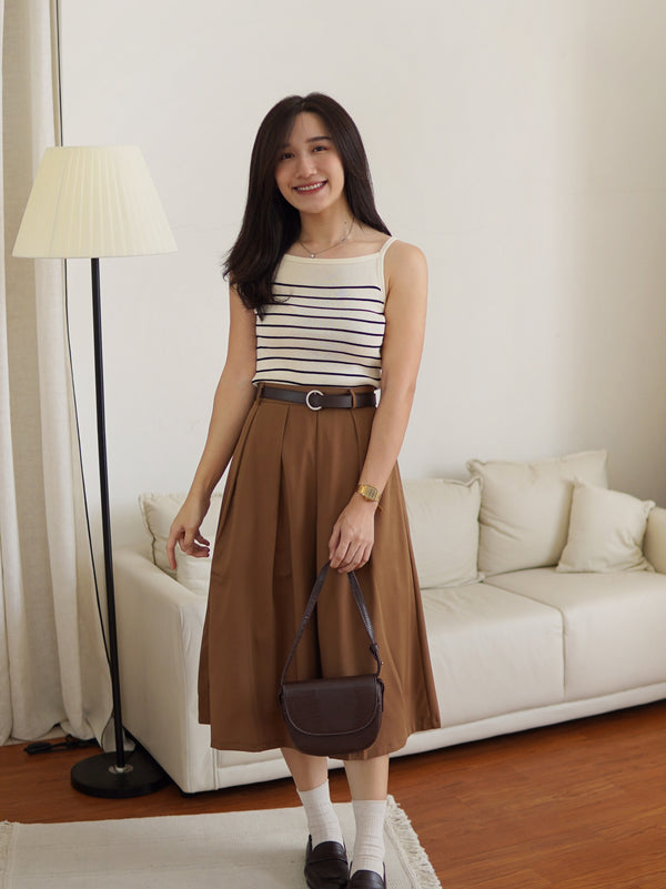 Khaki Pleat Skirt