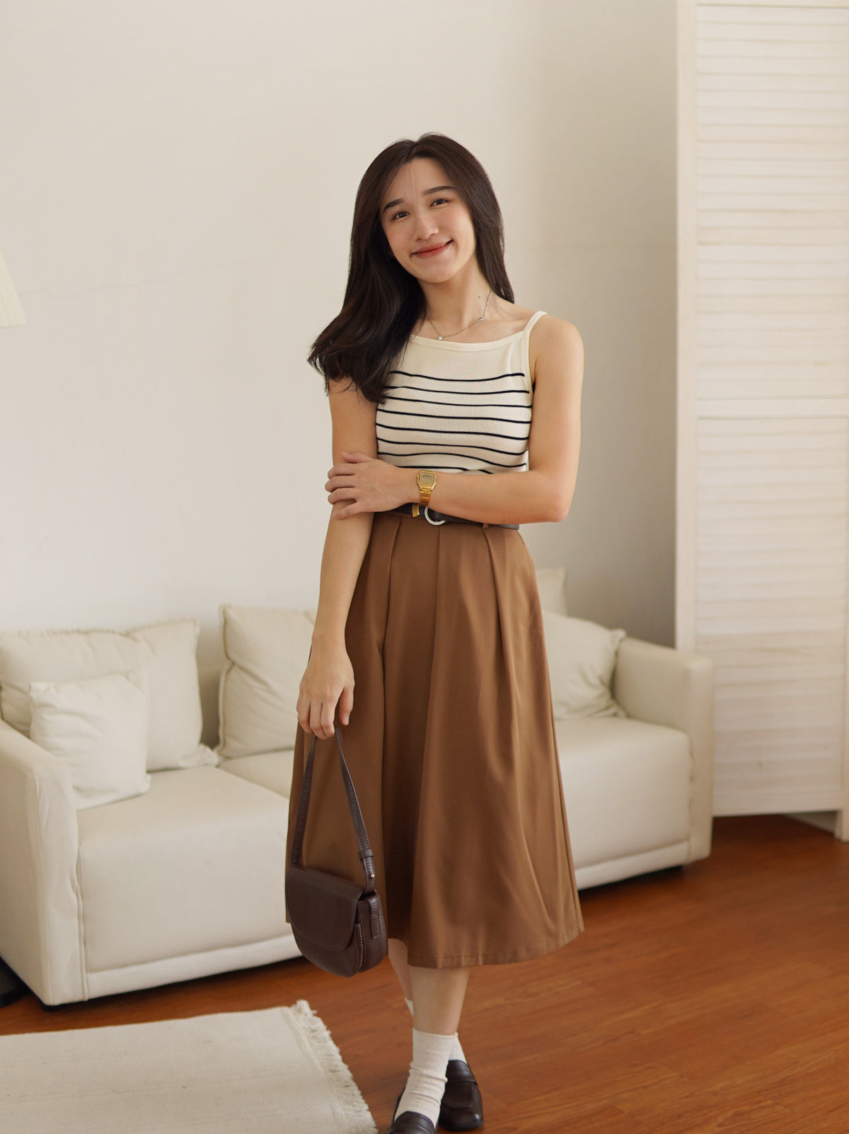 Khaki Pleat Skirt