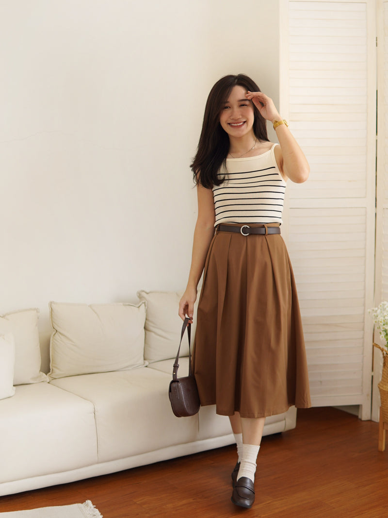 Khaki Pleat Skirt