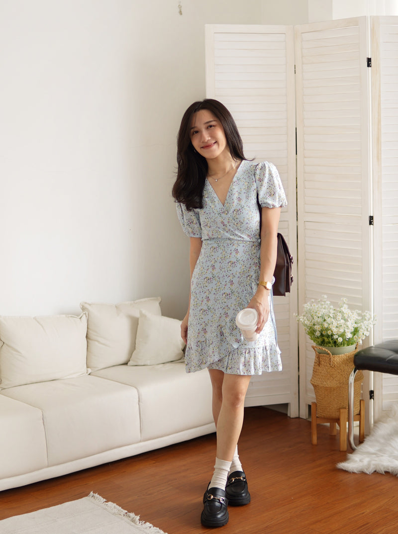 Blue Floral Wrap Dress