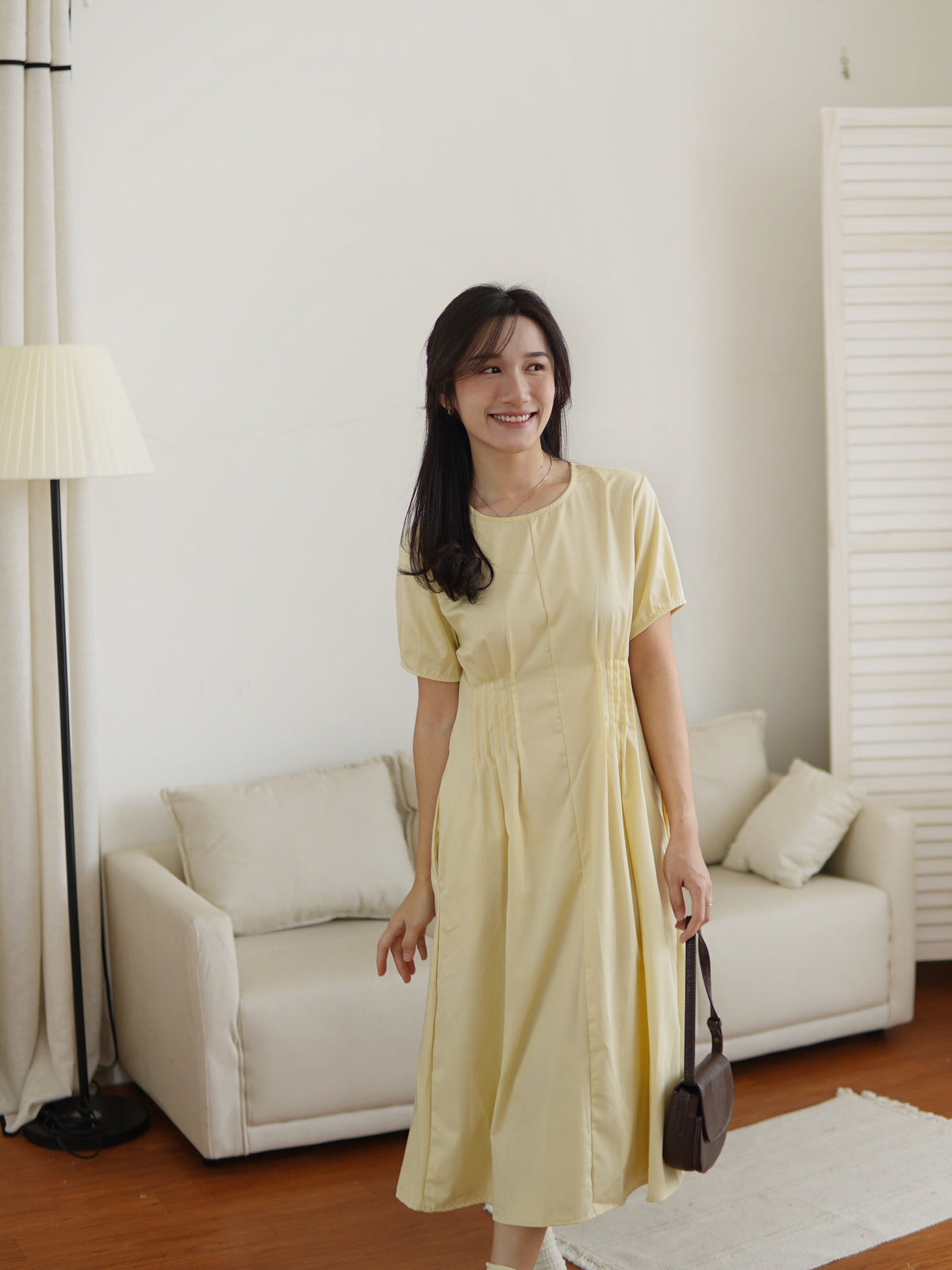 Yellow Pleated Midi Dress