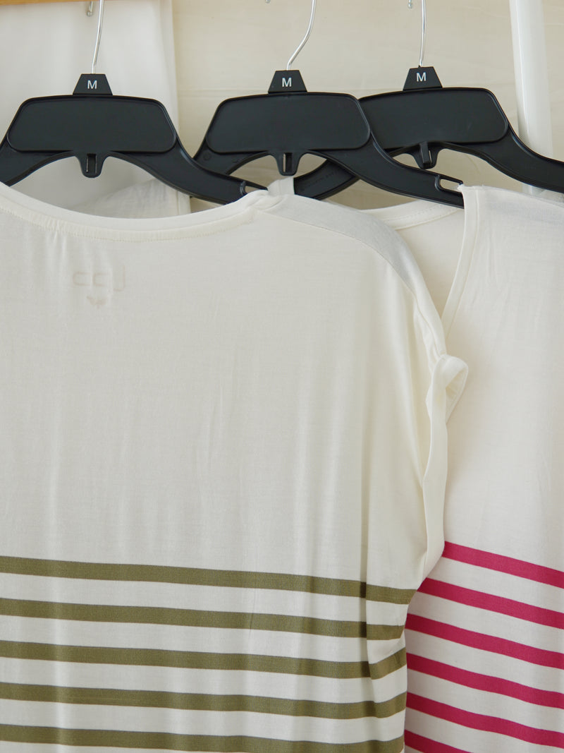 LPB STRIPE V NECK TOP