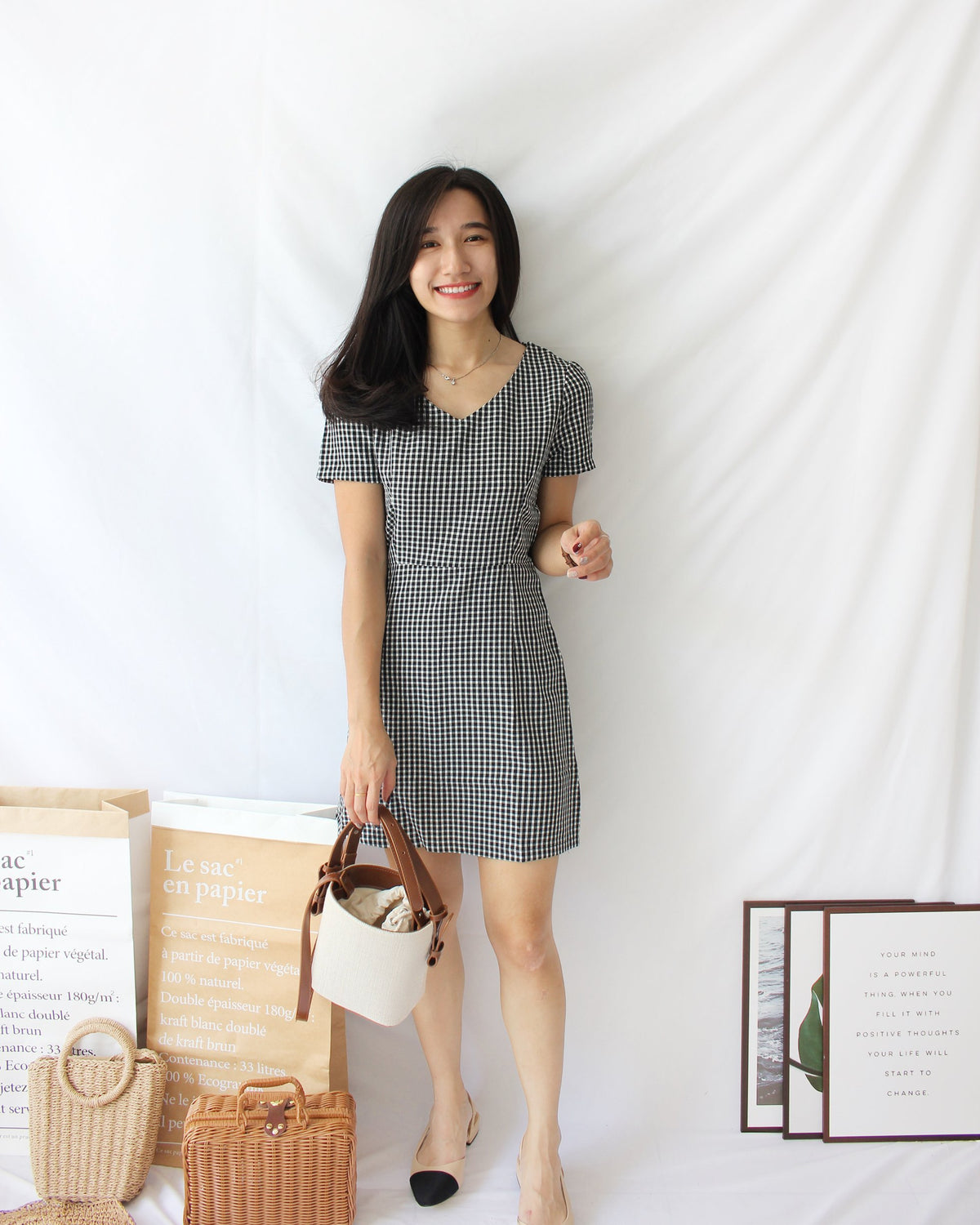 Checkered V Neck Dress - LovelyMadness Clothing Malaysia