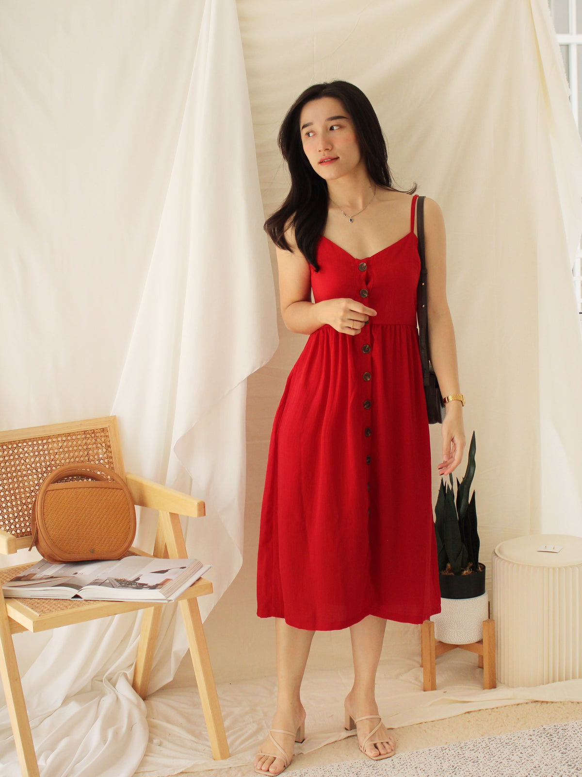 BERTHA STRAP BUTTON DRESS