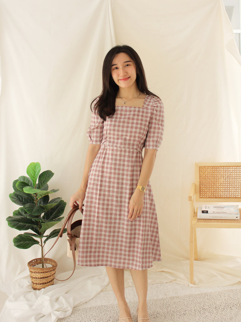 LIZA PUFFY PLAID ALINED DRESS