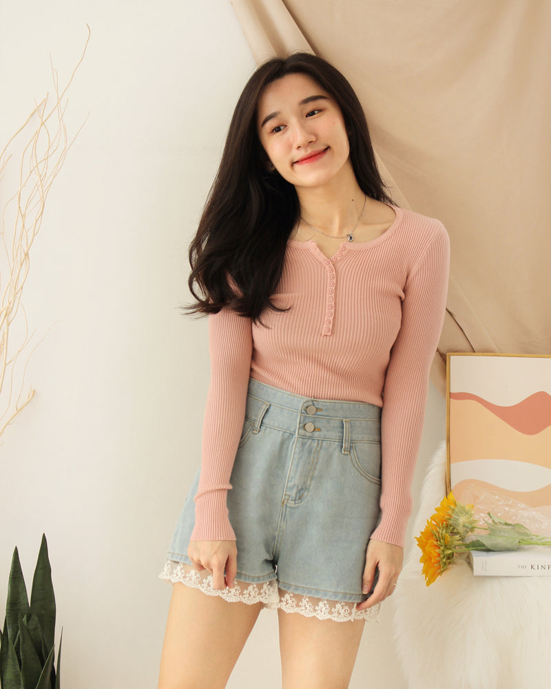 Ribbed Knitted Button Top - LovelyMadness Clothing Malaysia