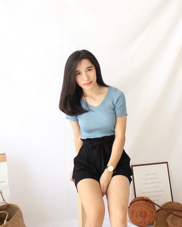 Ribbed V Neck Top - LovelyMadness Clothing Malaysia