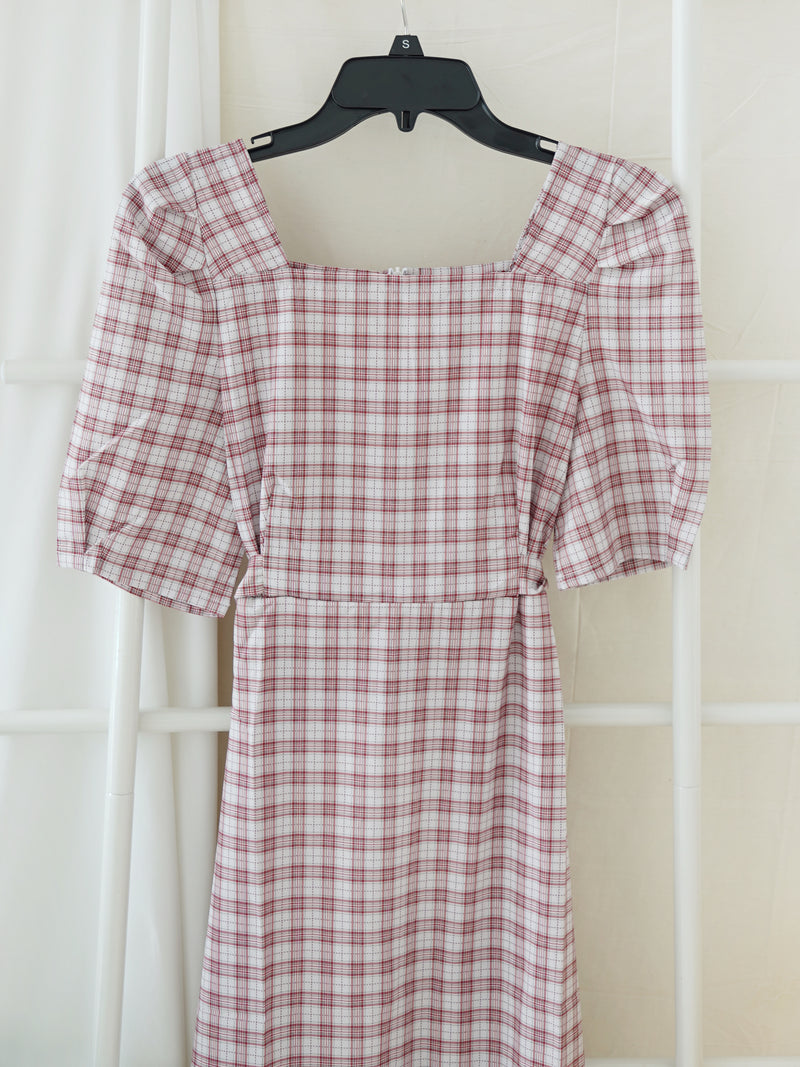 LIZA PUFFY PLAID ALINED DRESS