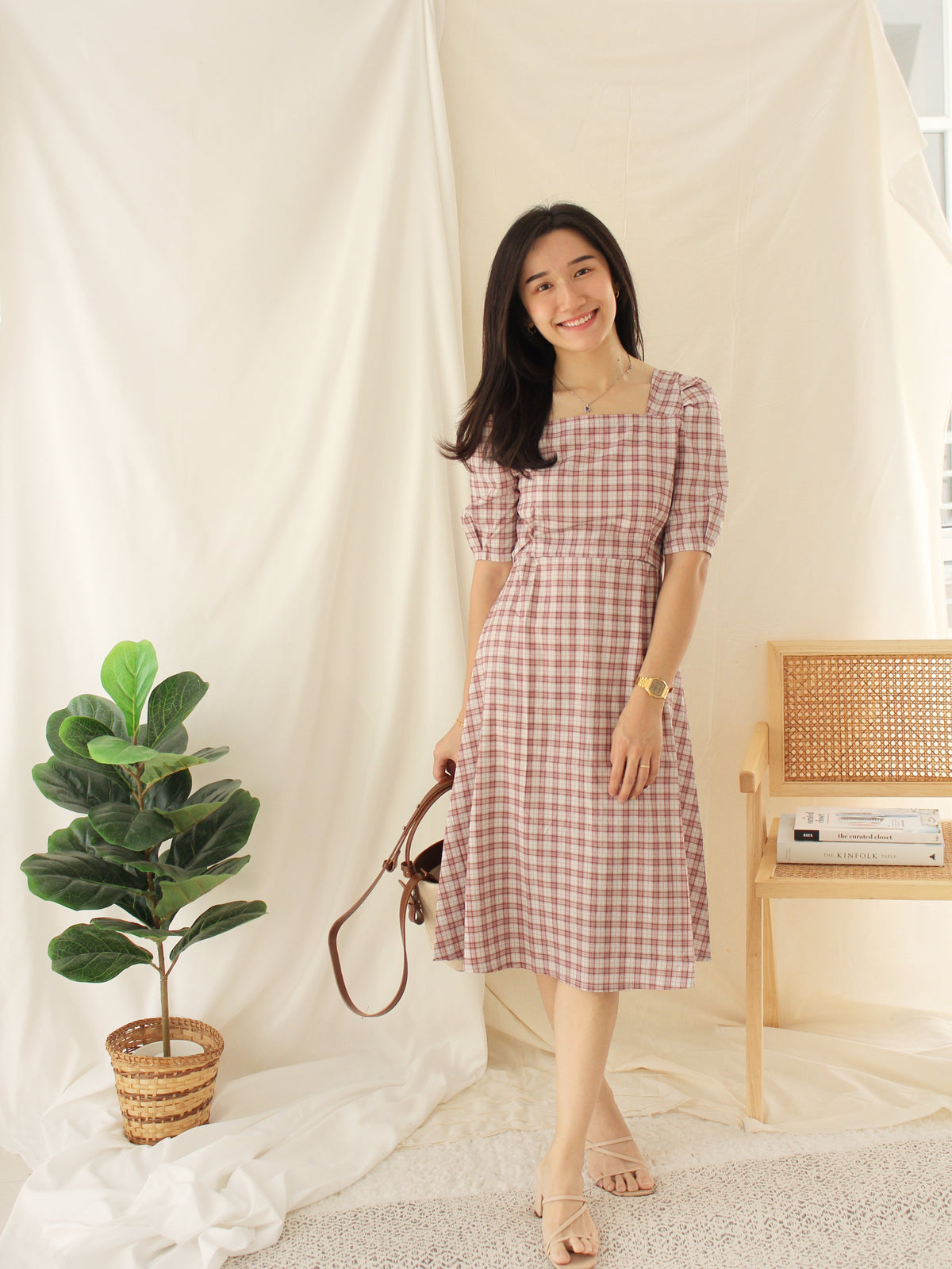 LIZA PUFFY PLAID ALINED DRESS