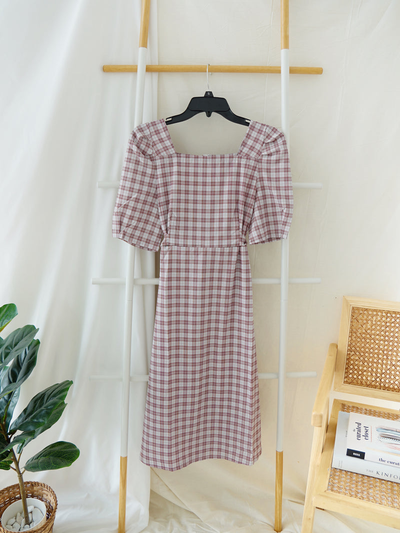 LIZA PUFFY PLAID ALINED DRESS