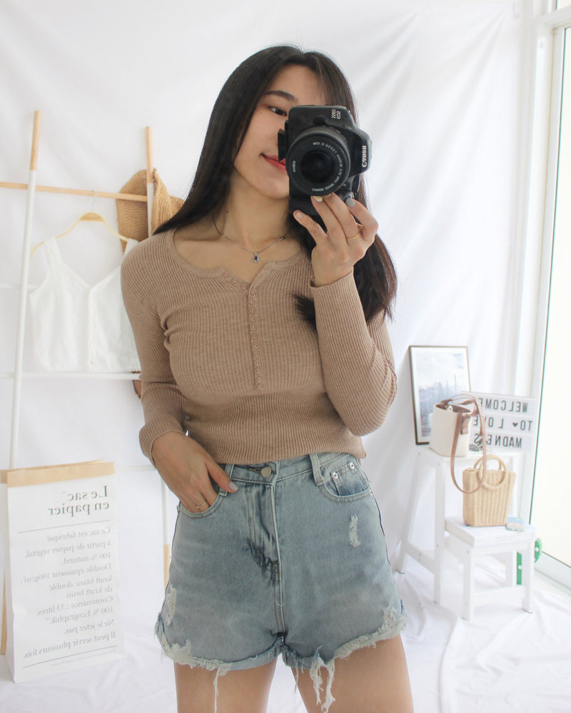 Ribbed Knitted Button Top - LovelyMadness Clothing Malaysia