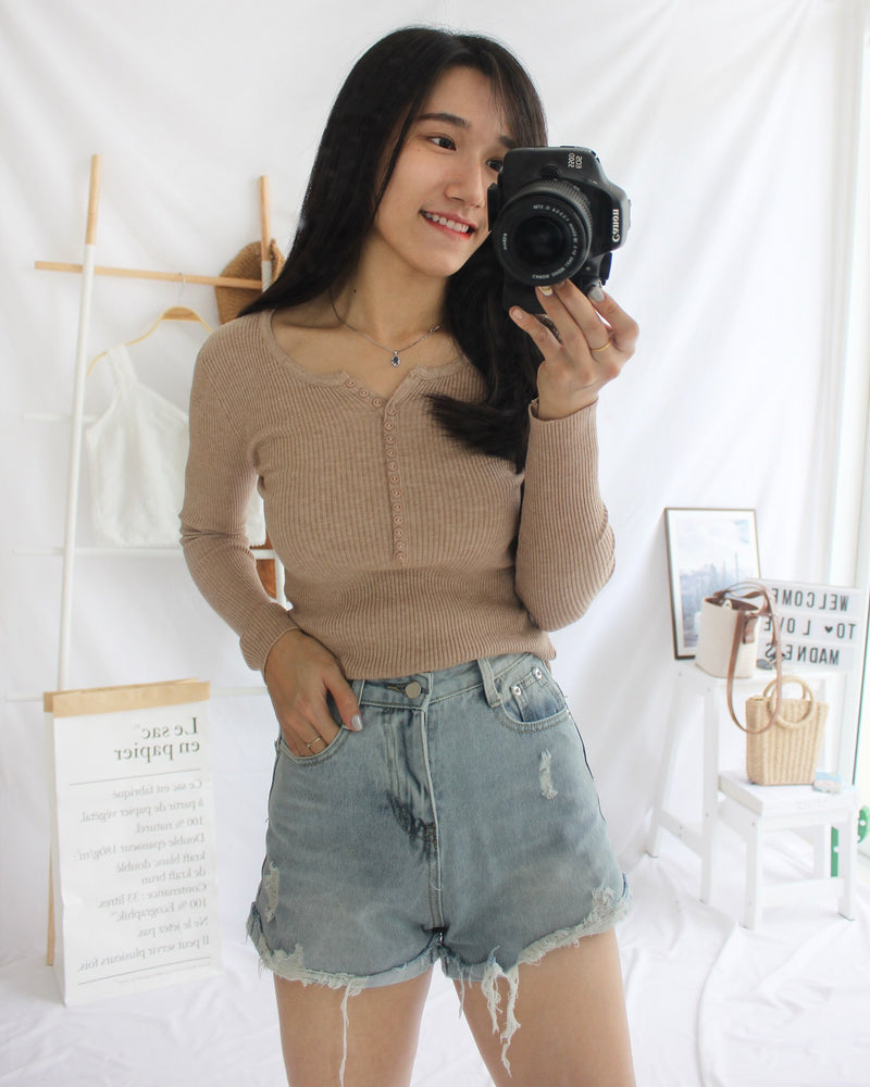 Ribbed Knitted Button Top - LovelyMadness Clothing Malaysia